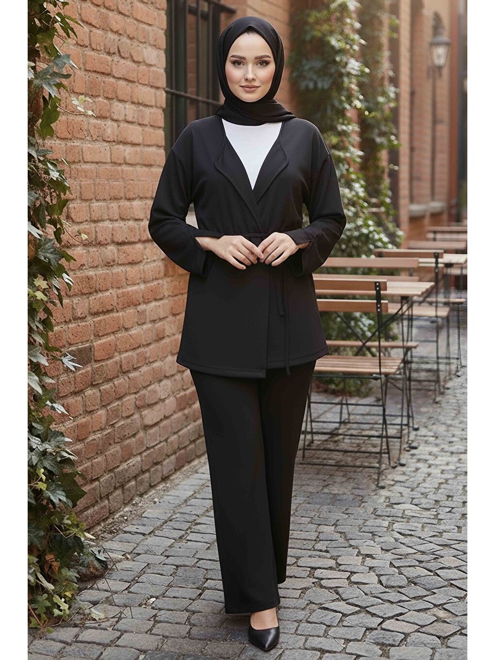 Ceket Pantolon Bluz Modal Üçlü Takım Siyah - 28046-SIYAH-1