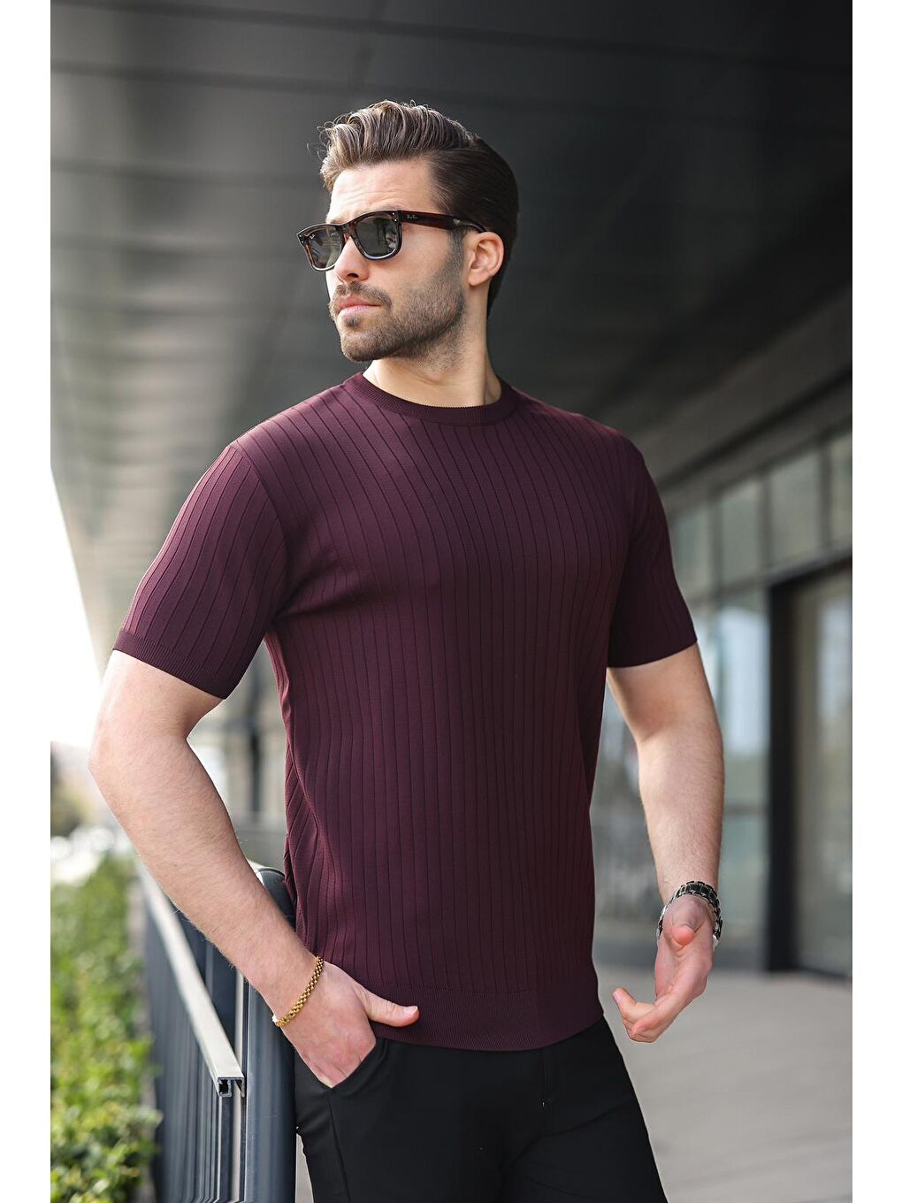 Mürdüm Bisiklet Yaka Triko Erkek Tişört E7460-1