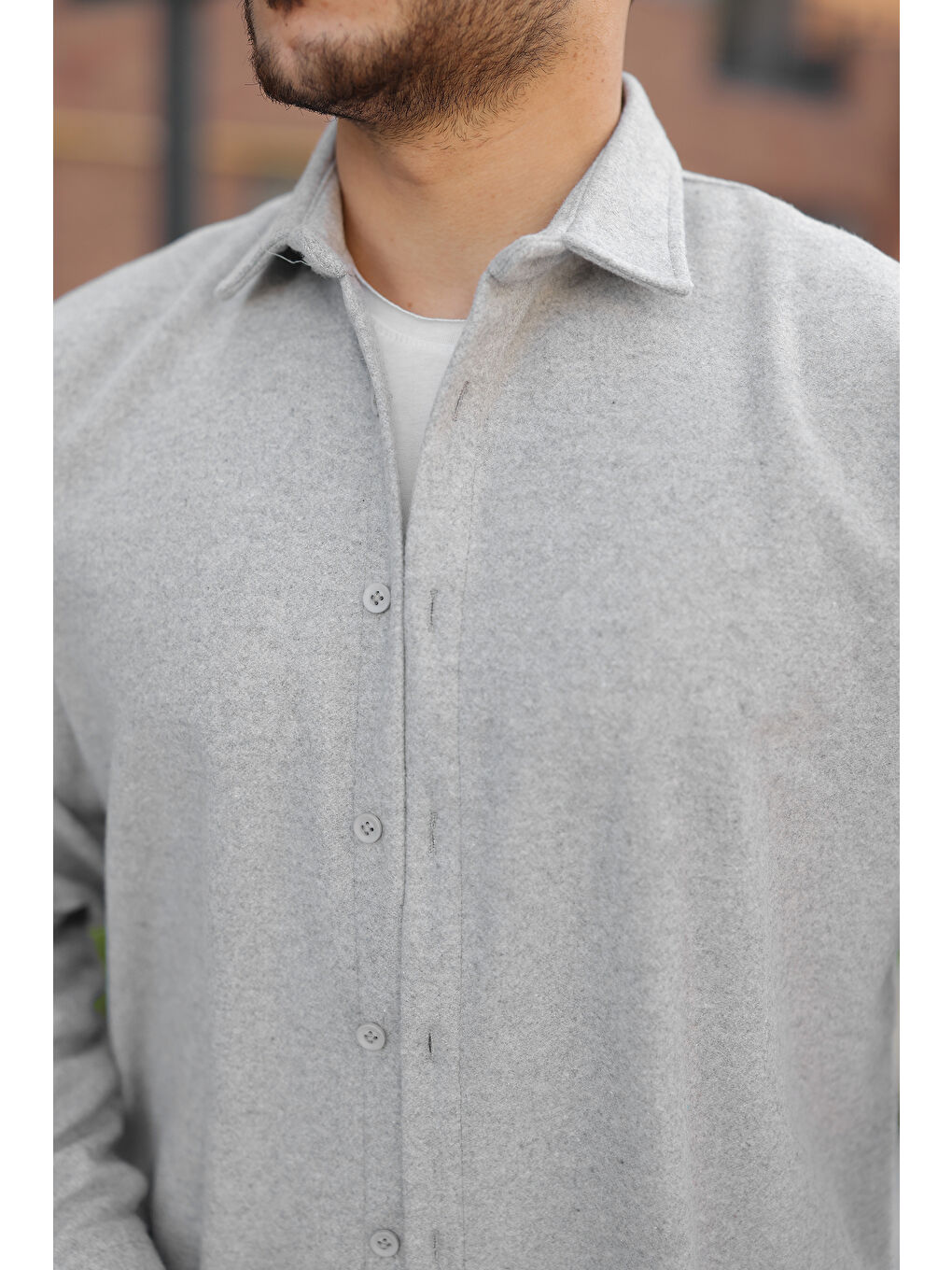 Erkek Basic Kışlık Günlük Oduncu Gri Kaşe Ceket-2