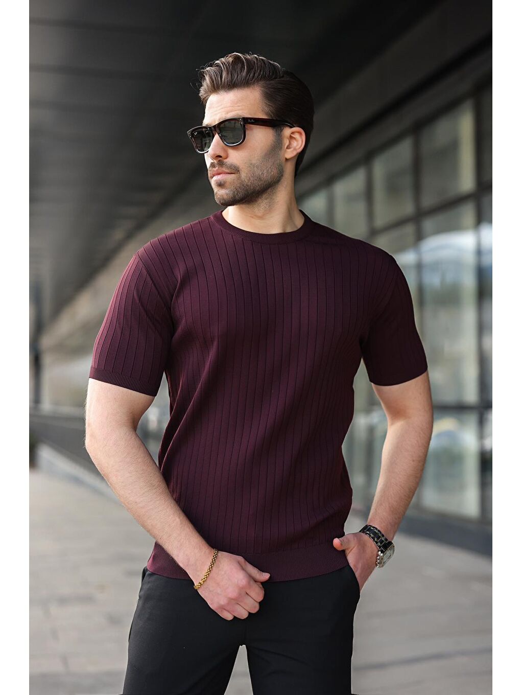 Mürdüm Bisiklet Yaka Triko Erkek Tişört E7460-2