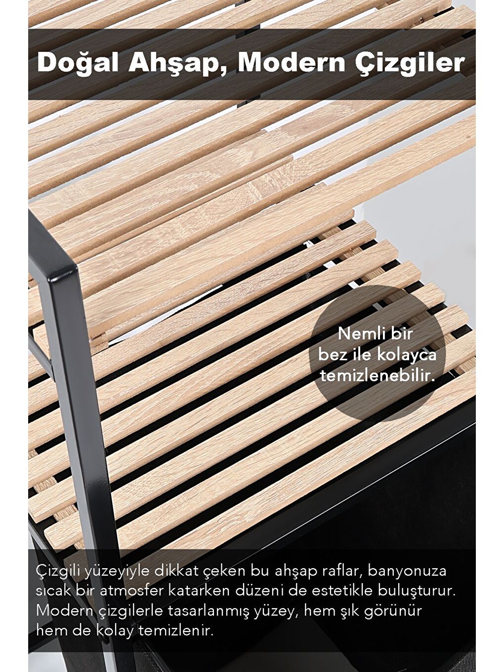 Ahşap Raflı Kirli Sepeti 2 Katlı Raflı Çamaşır Sepeti Çok Amaçlı Banyo Düzenleyici 55 Litre Siyah-2