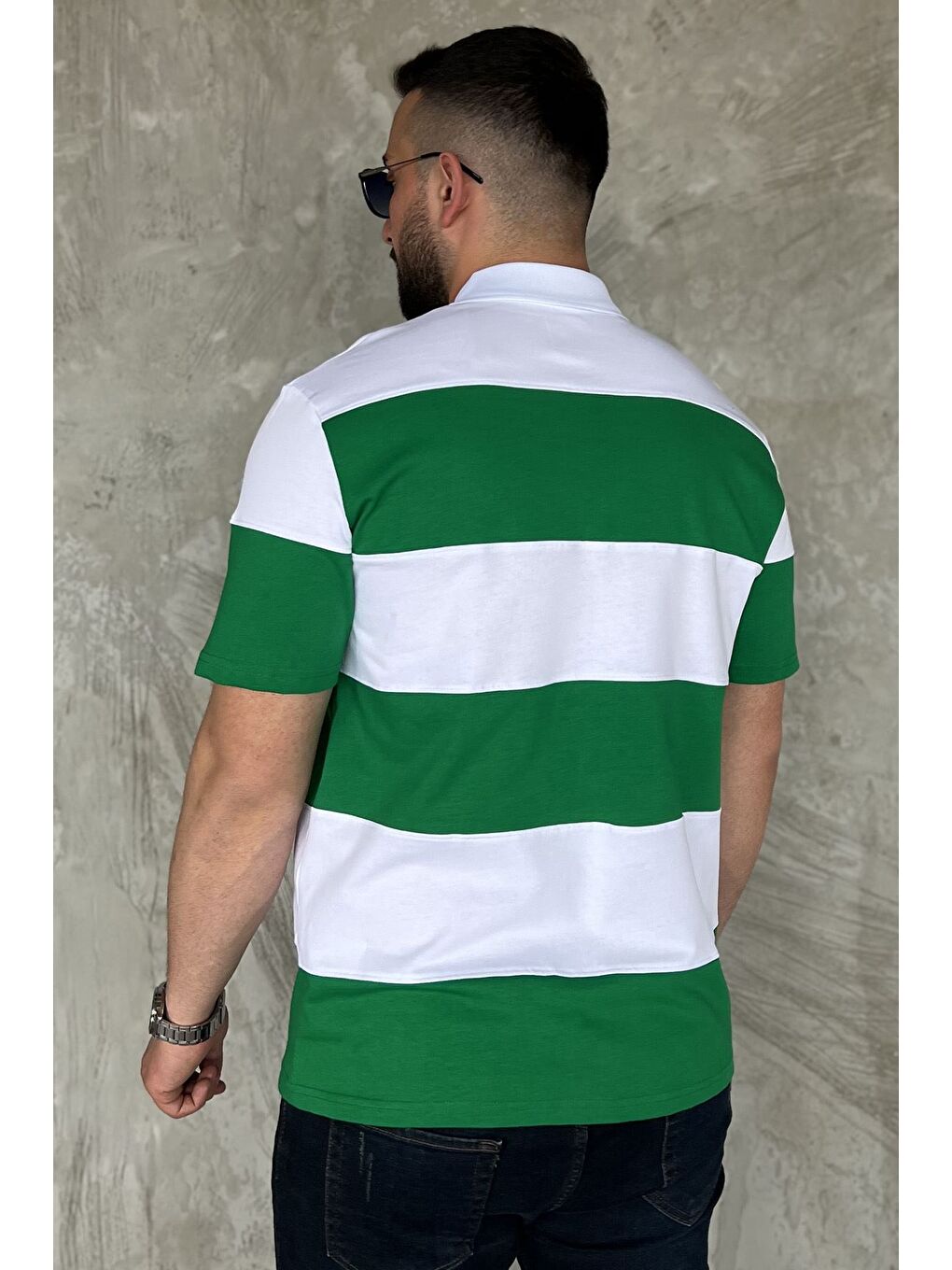 Yeşil Polo Yaka Yarım Fermuarlı Erkek Tişört-2