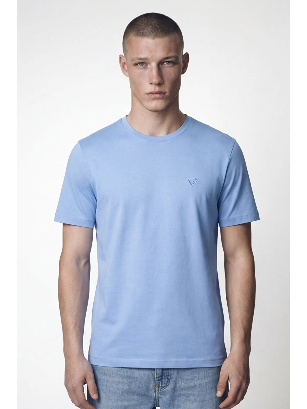 Giotelli Erkek Mavi Dar Kesim Slim Fit %100 Pamuk Bisiklet Yaka Tişört