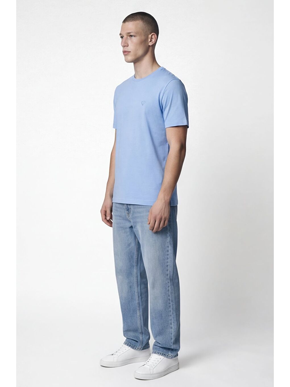 Giotelli Erkek Mavi Dar Kesim Slim Fit %100 Pamuk Bisiklet Yaka Tişört-1