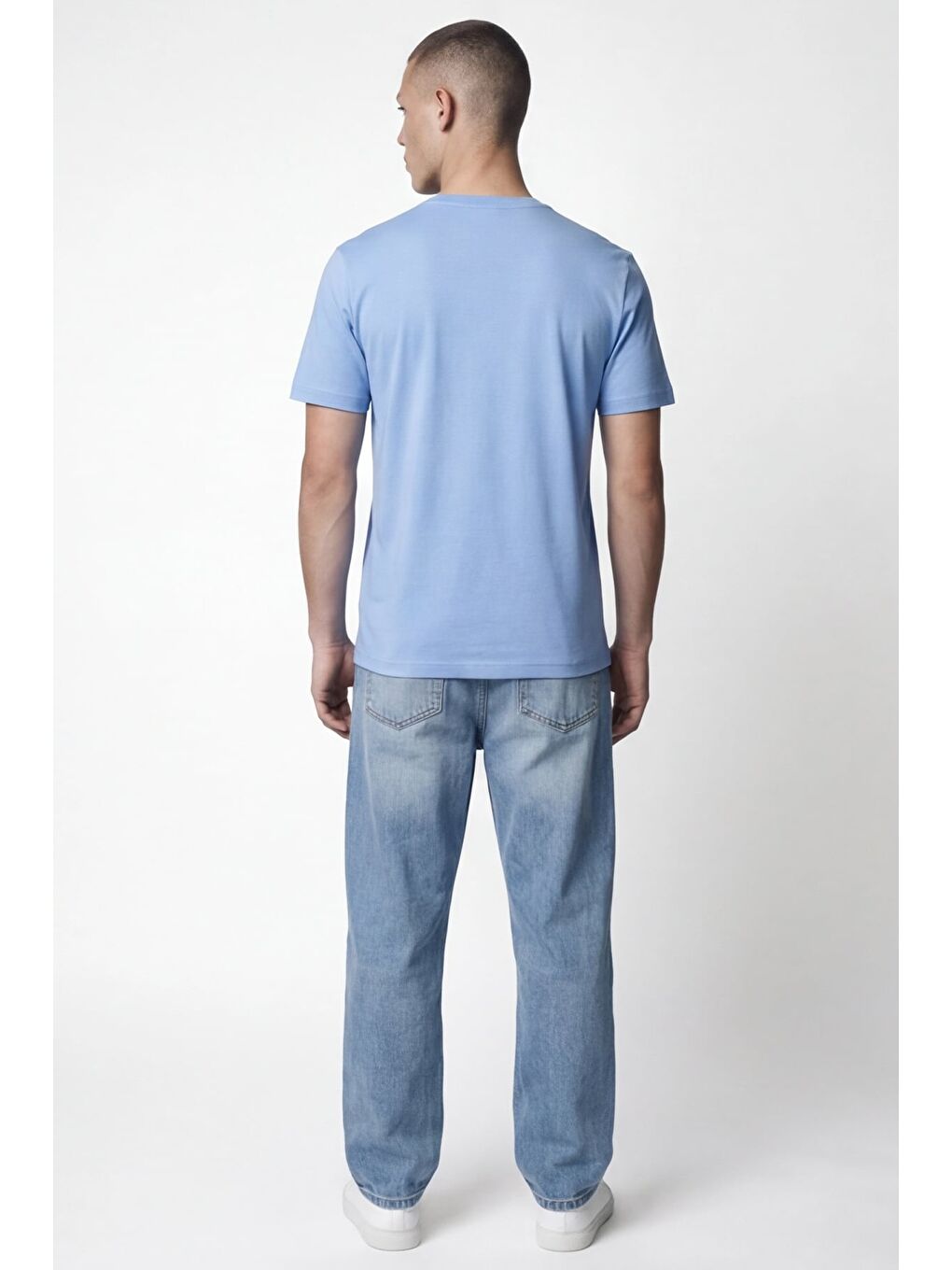 Giotelli Erkek Mavi Dar Kesim Slim Fit %100 Pamuk Bisiklet Yaka Tişört-2