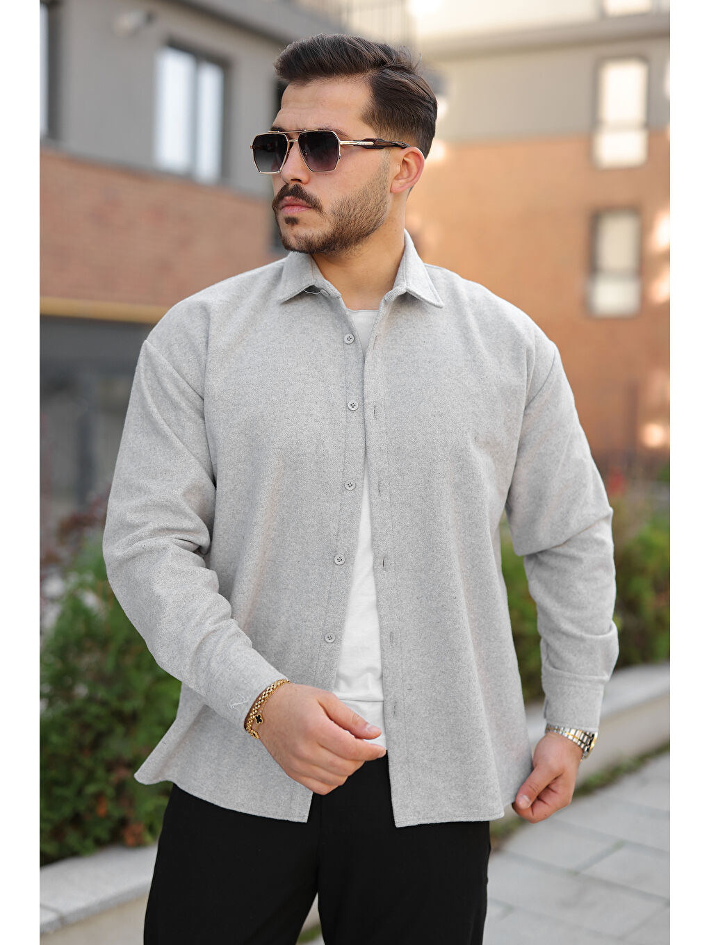 Erkek Basic Kışlık Günlük Oduncu Gri Kaşe Ceket-3