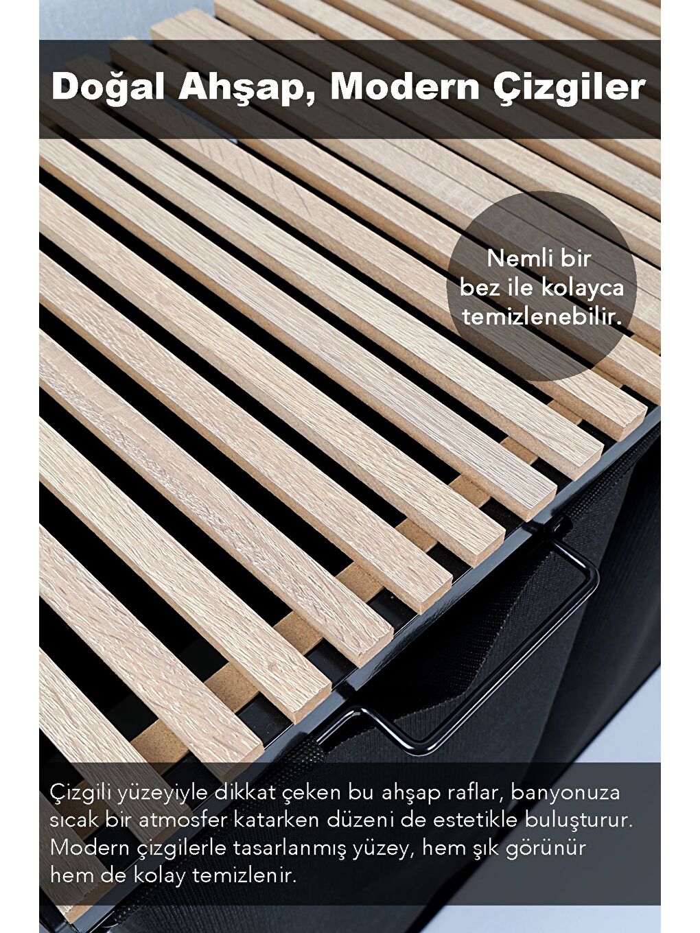 2 Bölmeli Ahşap Raflı Kirli Sepeti Büyük Boy Çamaşır Sepeti Banyo Düzenleyici 55 55 Litre Siyah-2