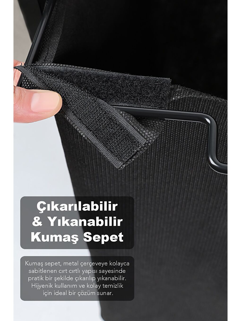 2 Bölmeli Ahşap Raflı Kirli Sepeti Büyük Boy Çamaşır Sepeti Banyo Düzenleyici 55 55 Litre Siyah-5