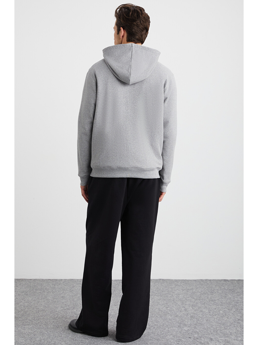Alphabet Erkek Pamuklu Önü Baskılı Kapüşonlu Kordon Detaylı Fermuarlı Hırka Grimelanj Sweatshirt Gri-5