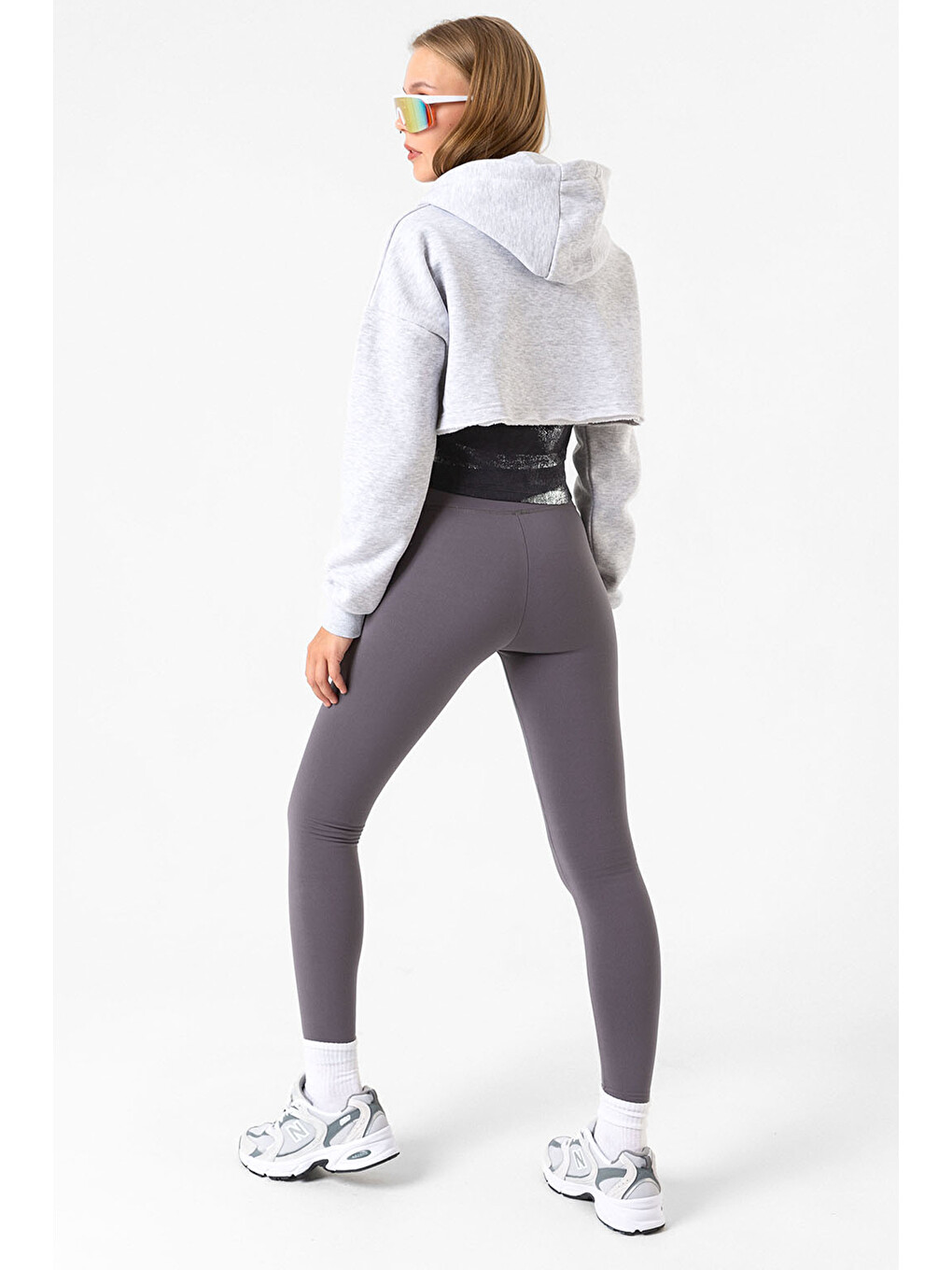Gri Ekstra Yüksek Bel Toparlayıcı Karyoka Dikişli Kışlık içi Polar Push up Kadın Tayt @Simena-5