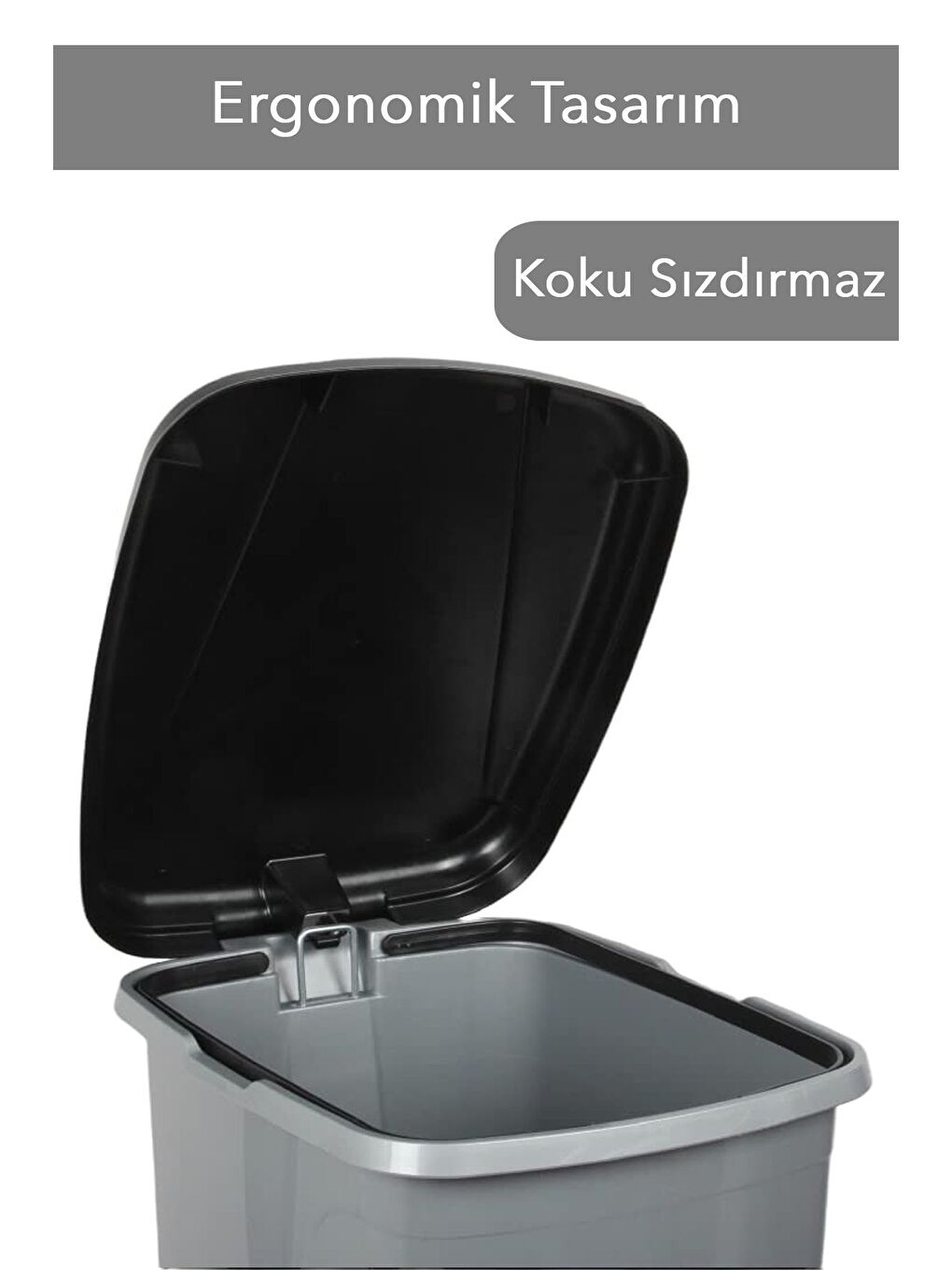 Pedallı Gri Banyo Mutfak Çöp Kovası Siyah Kapaklı Slim Pedallı Çöp Kovası 25Litre-2