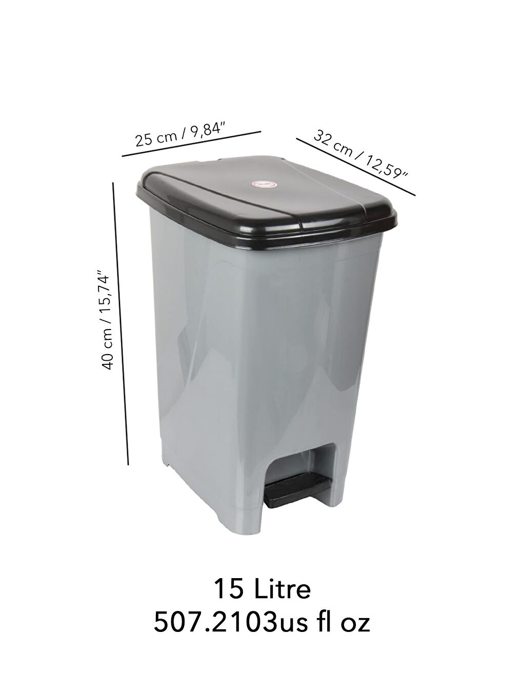 Pedallı Gri Banyo Mutfak Çöp Kovası Siyah Kapaklı Slim Pedallı Çöp Kovası 15 Litre-4