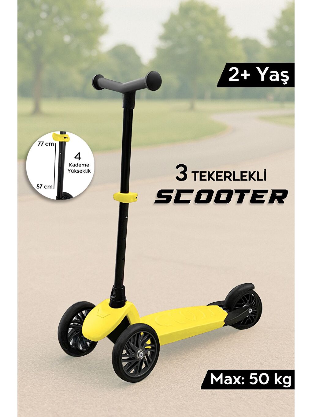 3 Tekerlekli Scooter Yükseklik Ayarlı Scooter 2 Yaş Çocuk Scooter Sarı