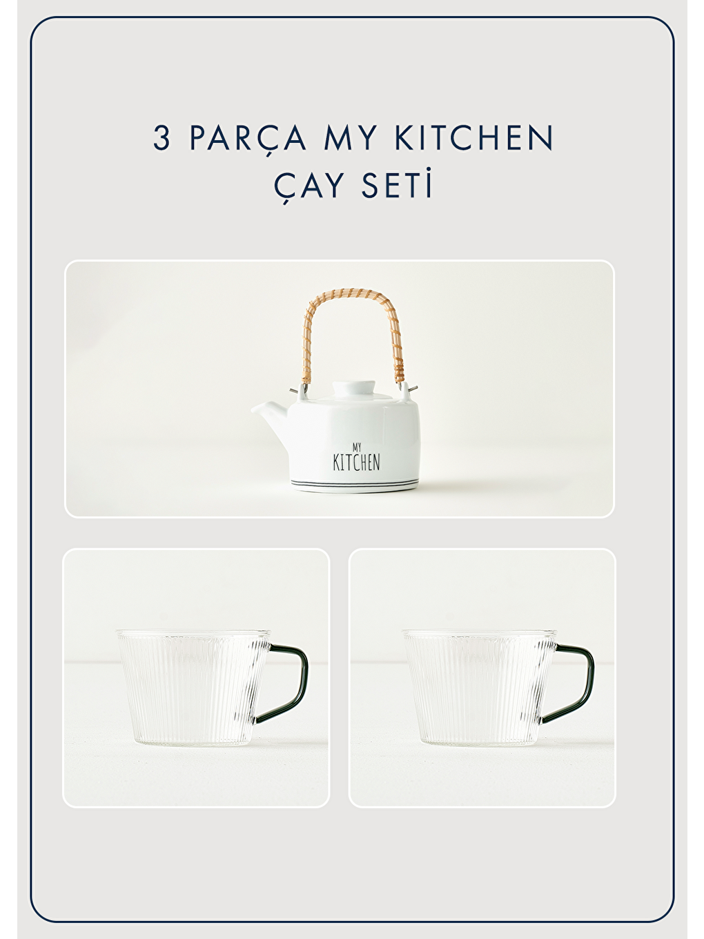 My Kitchen 3'lü Çay Seti Beyaz
