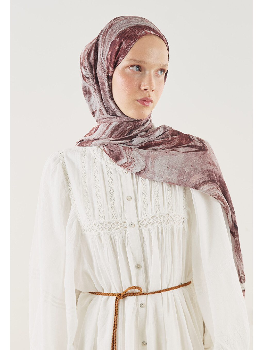 Bordo Soft Lınes Desen Soft Viskon Şal-1