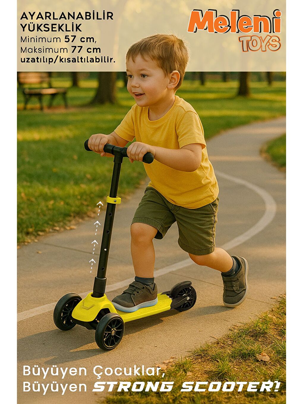 3 Tekerlekli Scooter Yükseklik Ayarlı Scooter 2 Yaş Çocuk Scooter Sarı-2