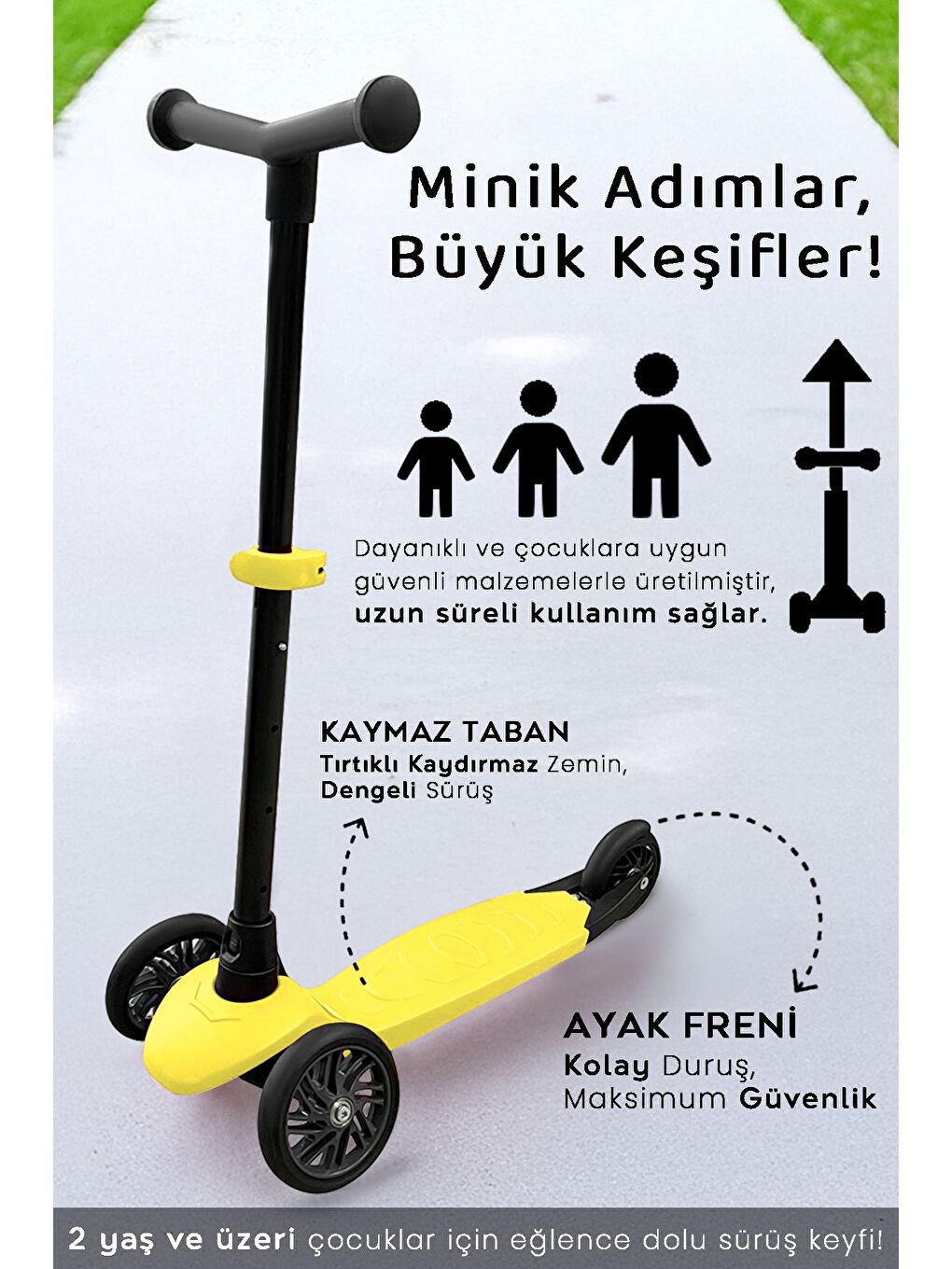 3 Tekerlekli Scooter Yükseklik Ayarlı Scooter 2 Yaş Çocuk Scooter Sarı-3