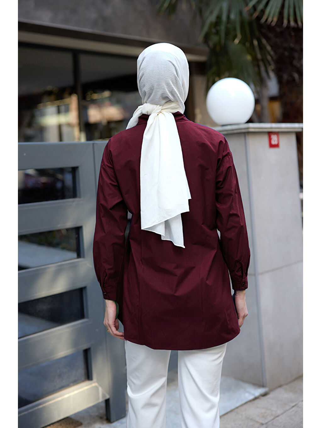 Kadın Yanları Düğme Detaylı Gömlek Bordo-2