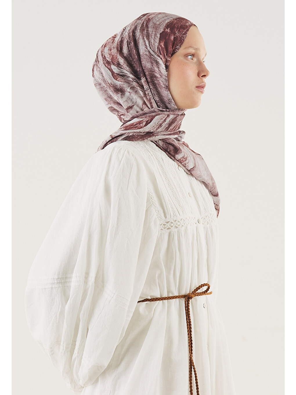 Bordo Soft Lınes Desen Soft Viskon Şal-3