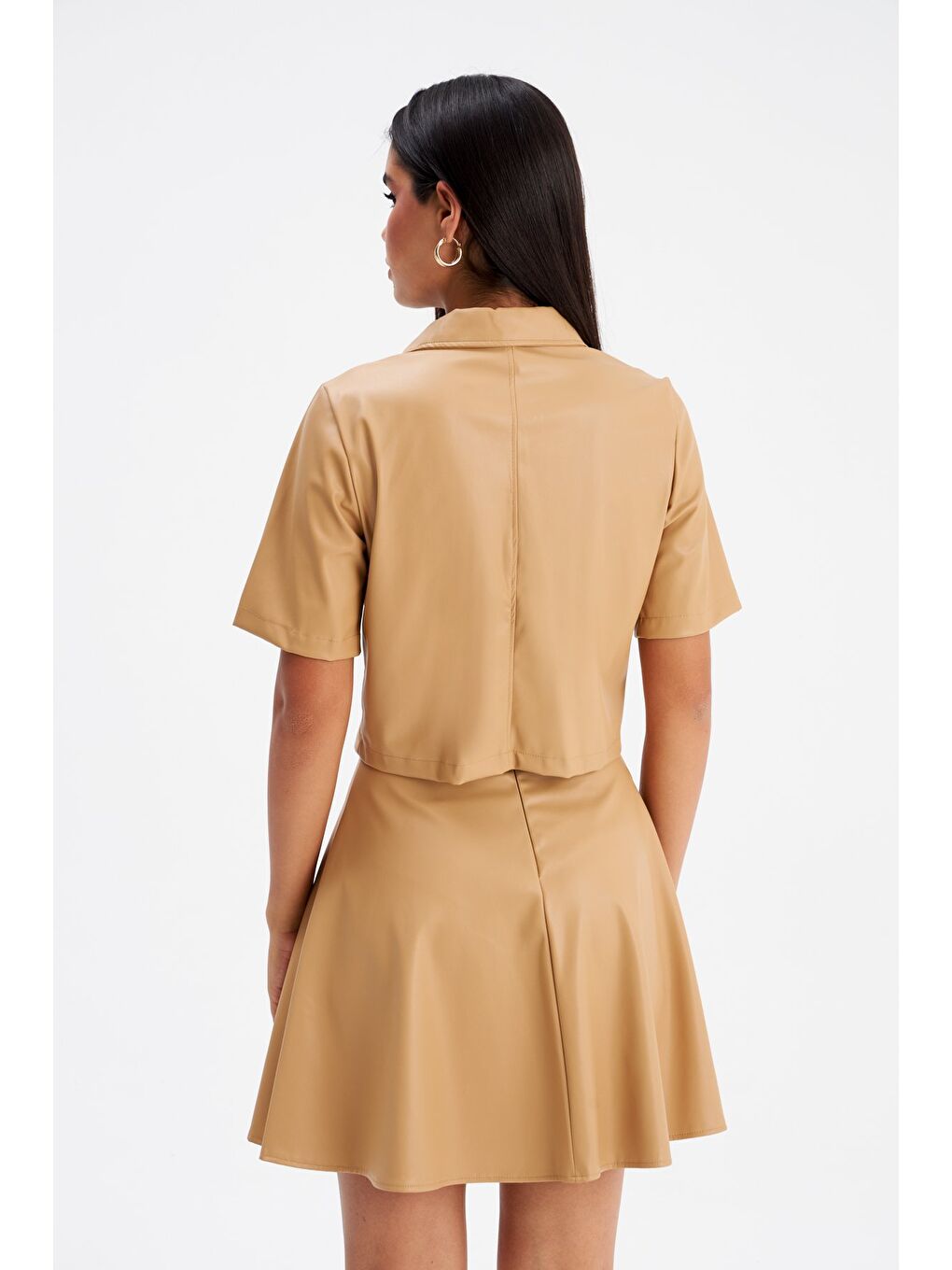 Cep Detaylı Deri Gömlek - Bej-6