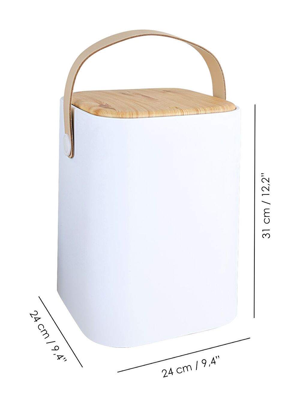 Ahşap Görünümlü Çöp Kovası Akıllı Kapak Tutma Saplı Kovalı Tezgah Üstü Mutfak Çöp Kovası 8Lt Beyaz-3