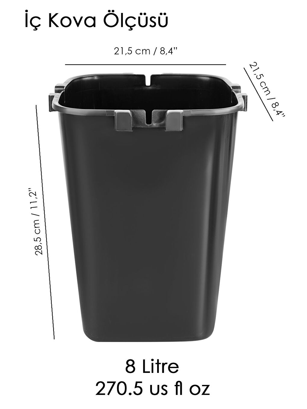 Ahşap Görünümlü Çöp Kovası Akıllı Kapak Tutma Saplı Kovalı Tezgah Üstü Mutfak Çöp Kovası 8Lt Beyaz-4