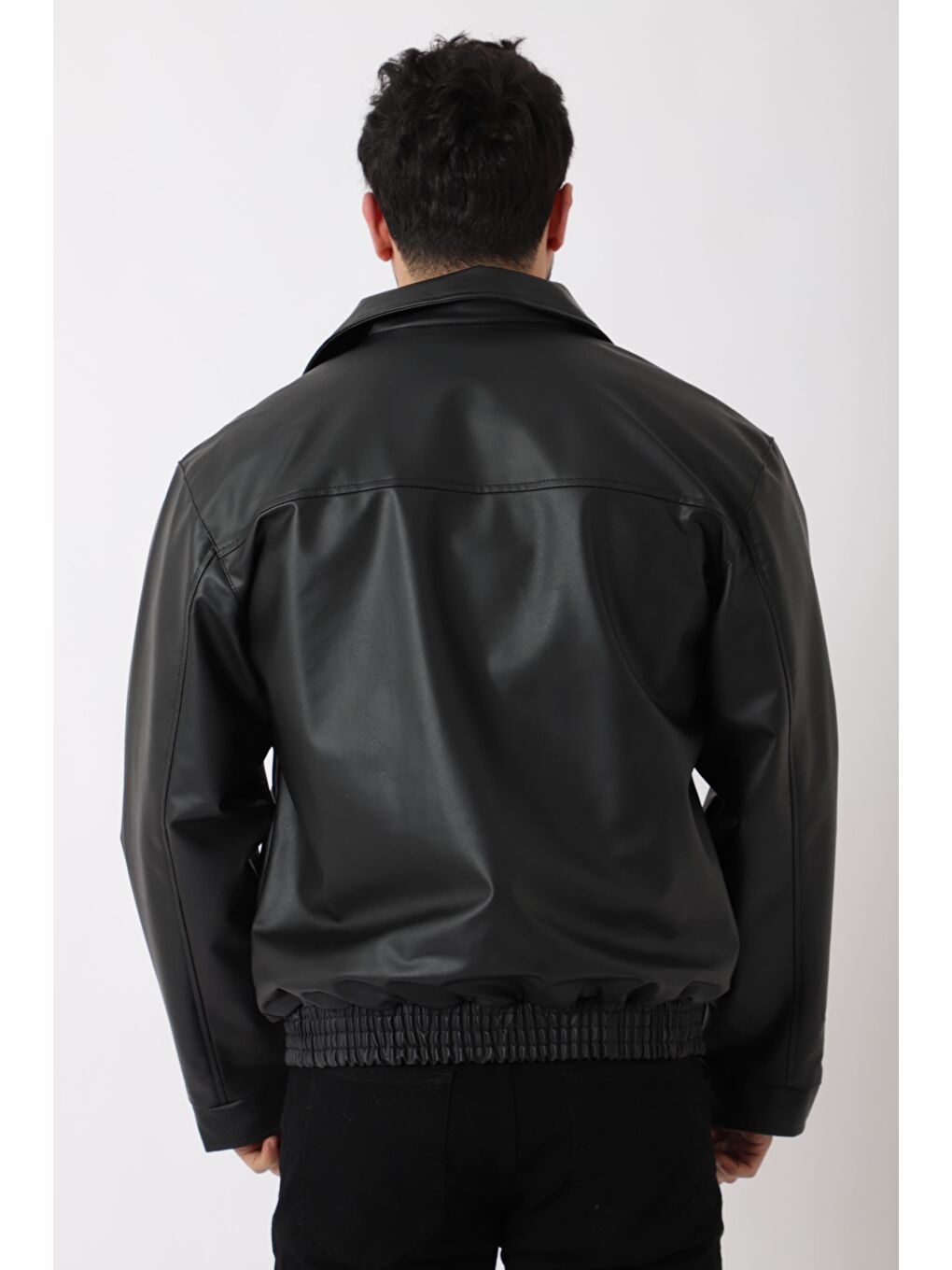 Siyah Bel Lastikli Kapaklı  Suni Deri Mont PLDP 2998_50447-4