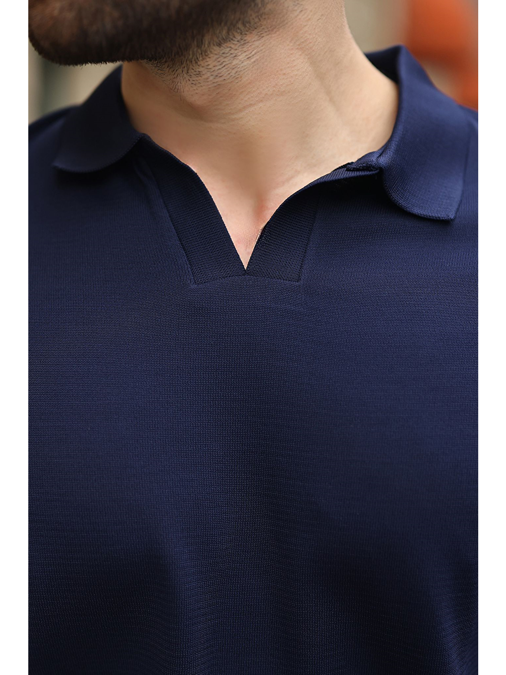 Lacivert Polo Yaka Triko Kısa Kollu Erkek Tişört E7463-2