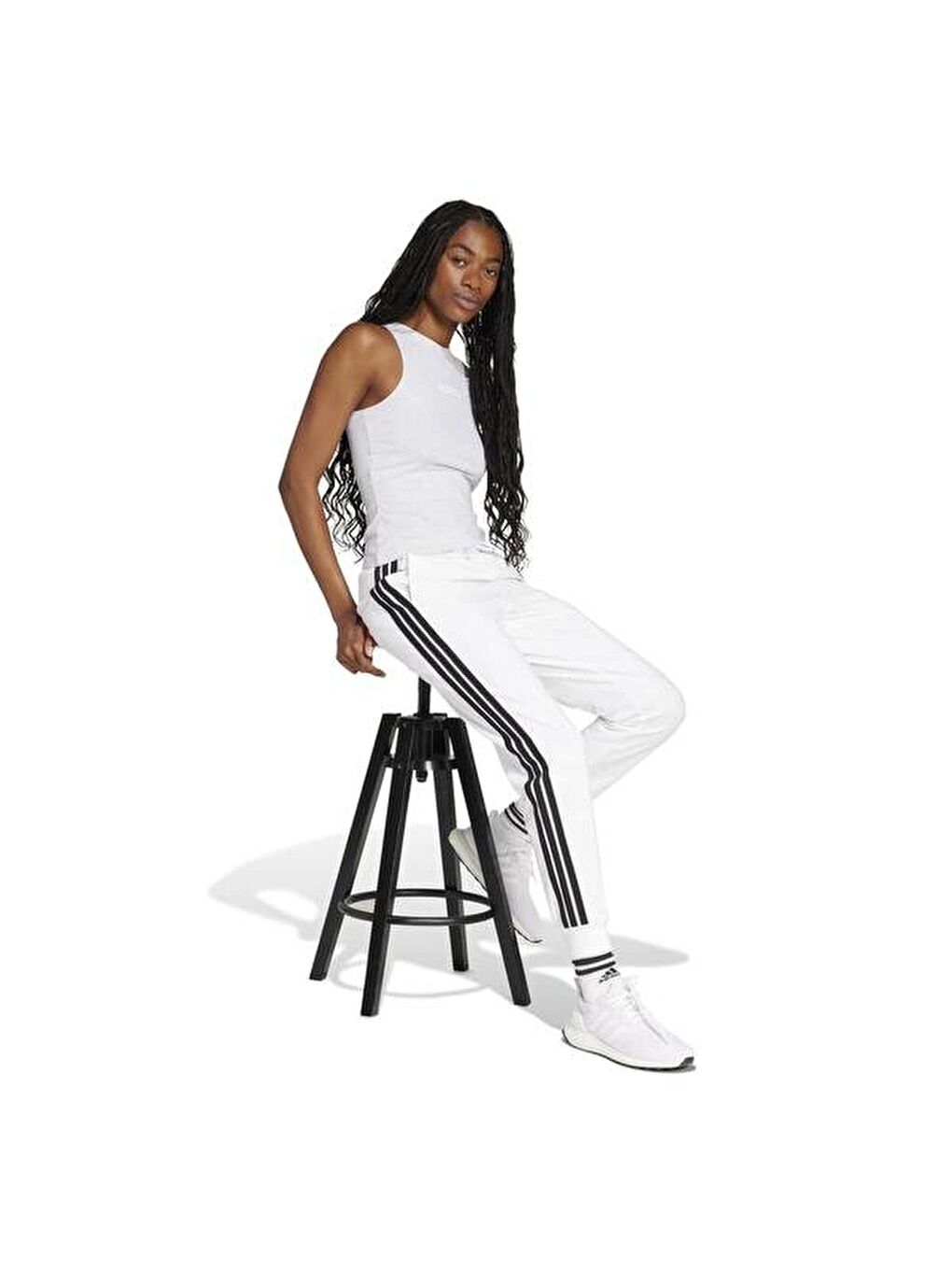 Essentials 3 Stripes Jogger Kadın Beyaz Eşofman Altı-2