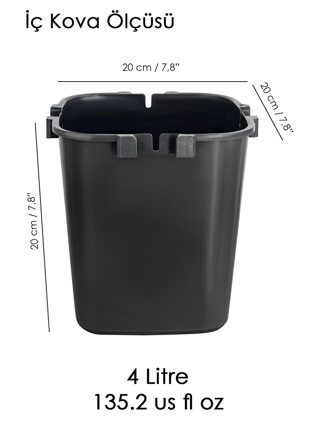 Ahşap Görünümlü Çöp Kovası Akıllı Kapak Tutma Saplı Kovalı Tezgah Üstü Mutfak Çöp Kovası 4Lt Siyah-4