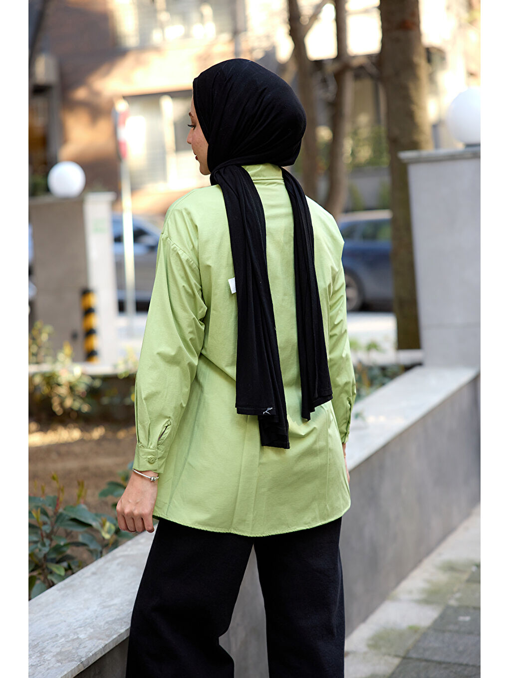 Kadın Yanları Düğme Detaylı Gömlek Yeşil-2