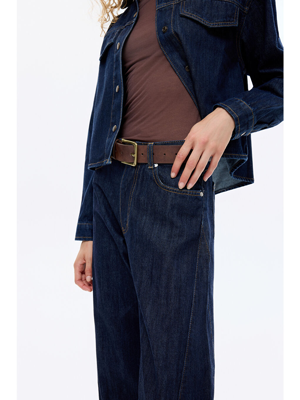 Yüksek Bel Baggy Jean Pantolon Lacivert-2