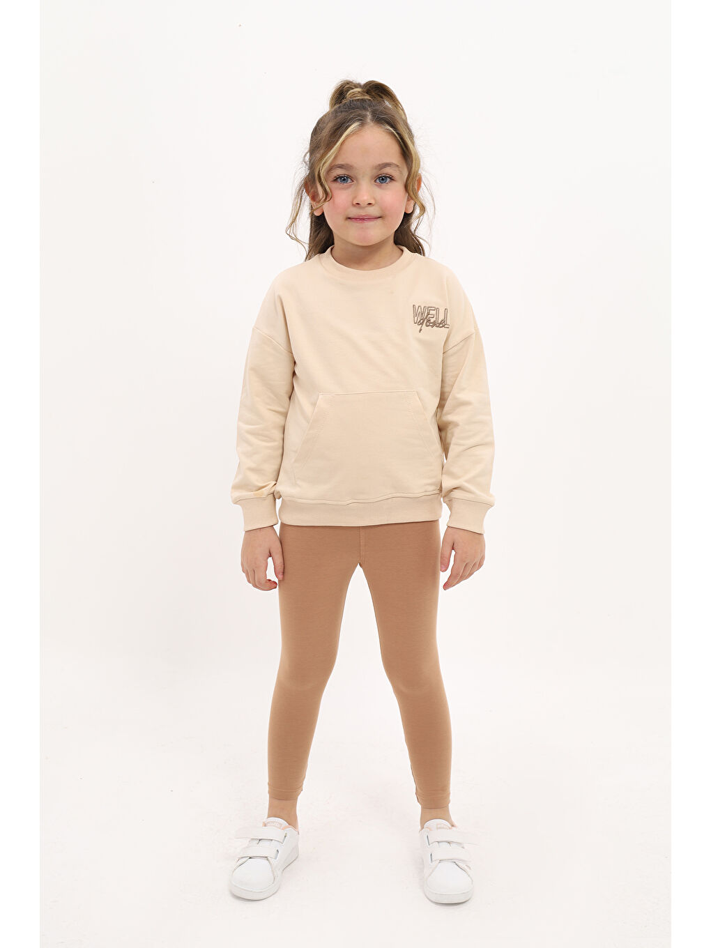 Bej Kız Çocuk Nakışlı Taytlı Takım-3