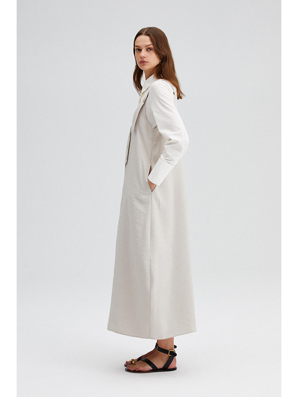 Bej Düğme Detaylı Jile-2