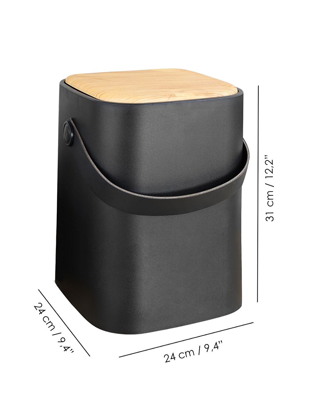 Ahşap Görünümlü Çöp Kovası Akıllı Kapak Tutma Saplı Kovalı Tezgah Üstü Mutfak Çöp Kovası 8Lt Siyah-3