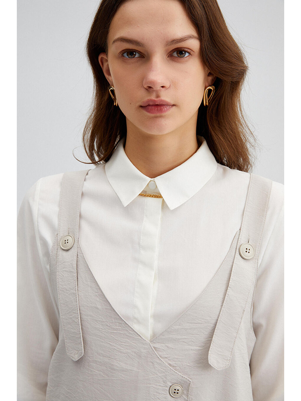 Bej Düğme Detaylı Jile-4