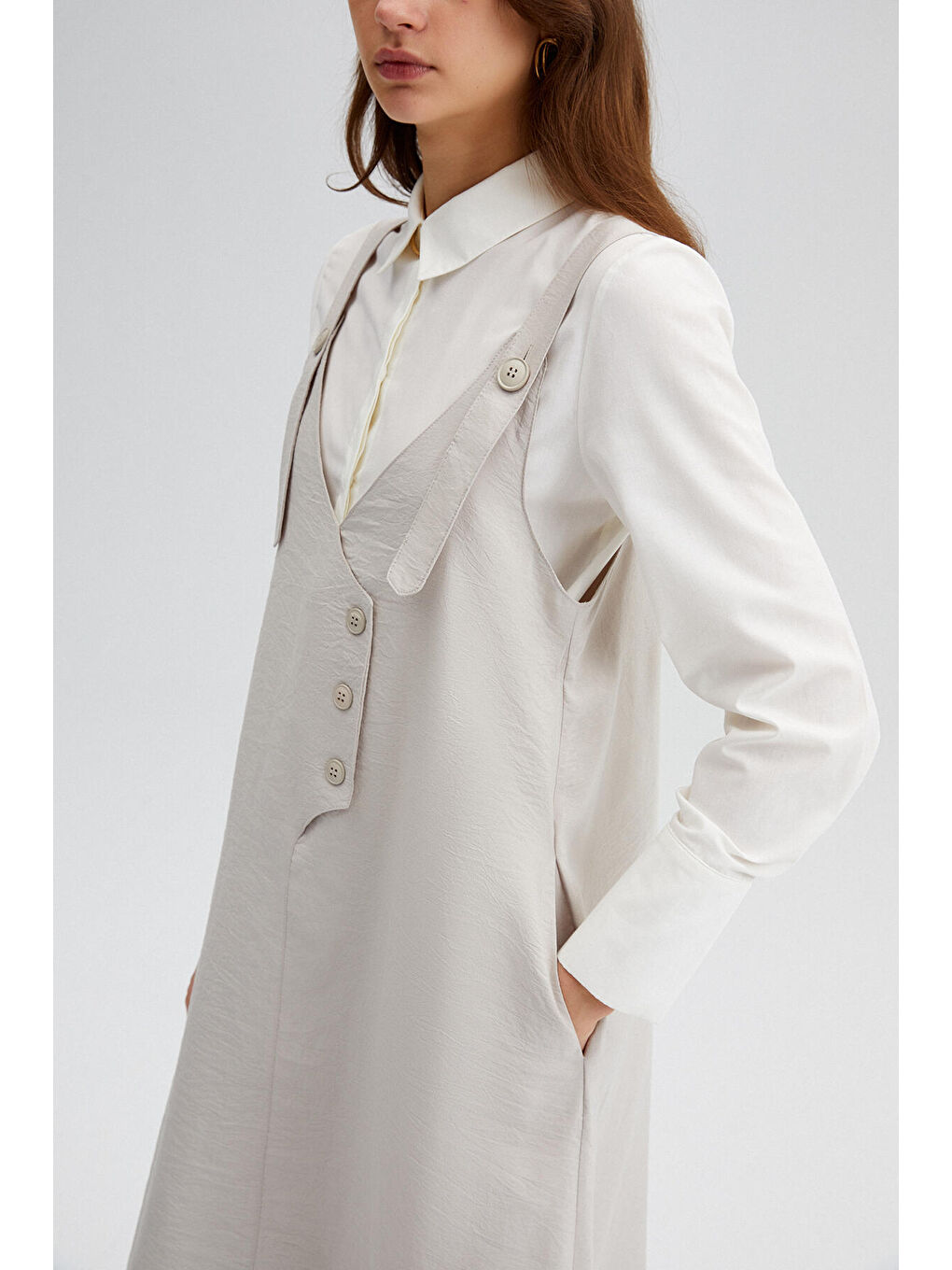 Bej Düğme Detaylı Jile-5