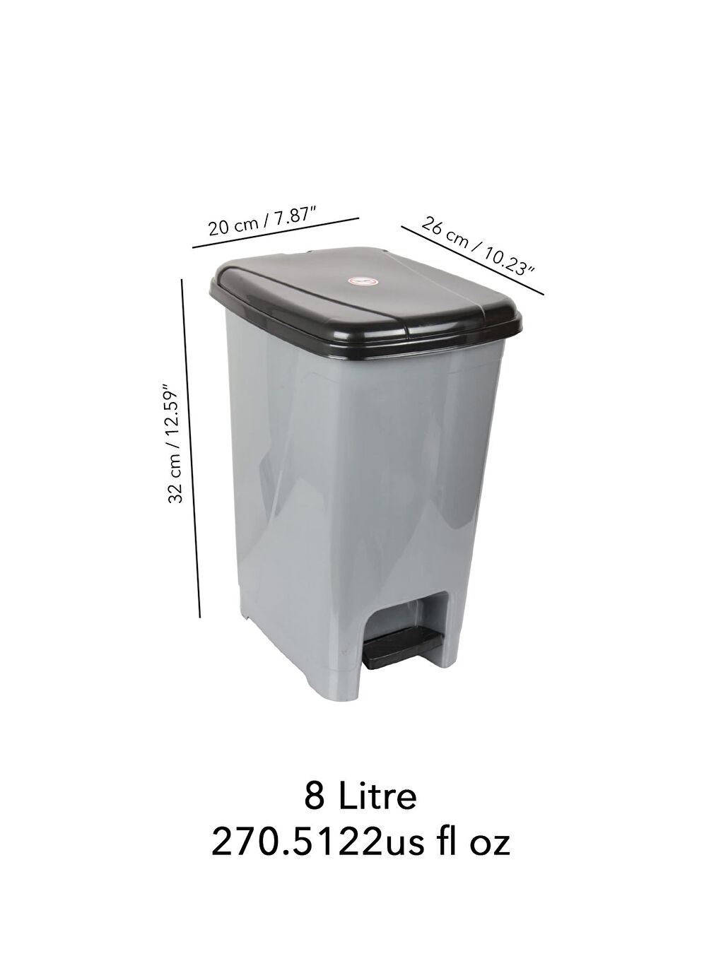 Pedallı Gri Banyo Mutfak Çöp Kovası Siyah Kapaklı Slim Pedallı Çöp Kovası 8 Litre-4
