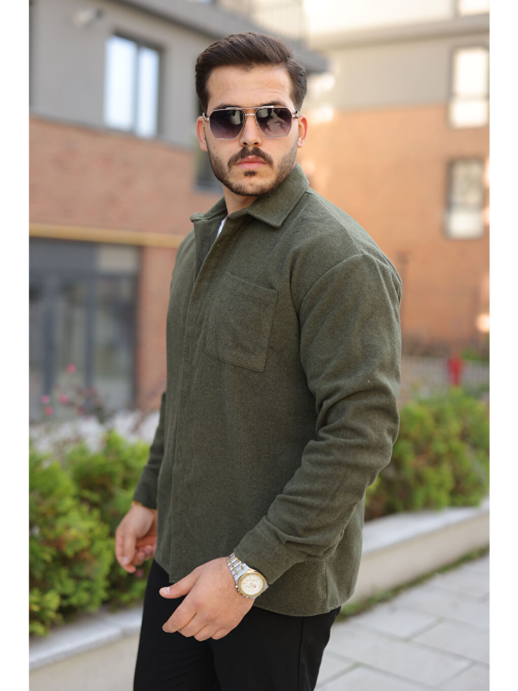 Erkek Kışlık Günlük Basic Oduncu Haki Kaşe Ceket-1