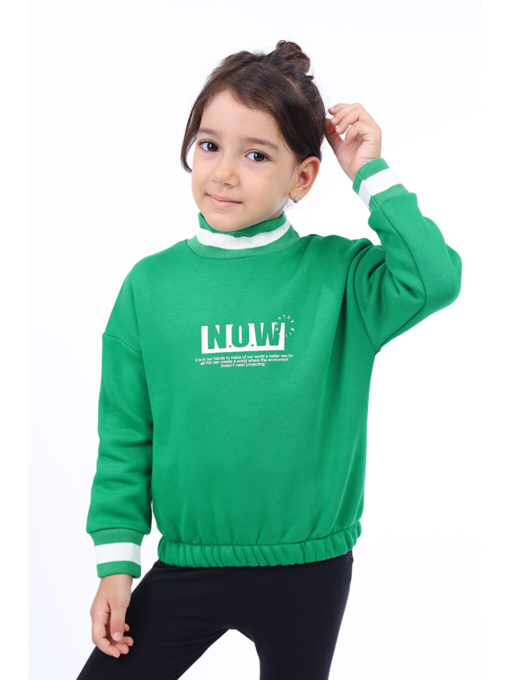 Yeşil Kız Çocuk Baskılı Sweatshirt