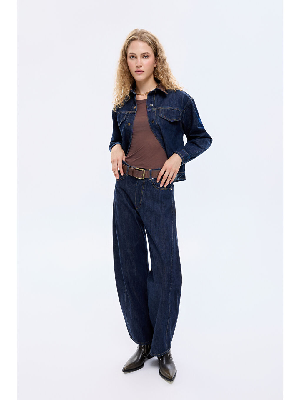 Yüksek Bel Baggy Jean Pantolon Lacivert-3