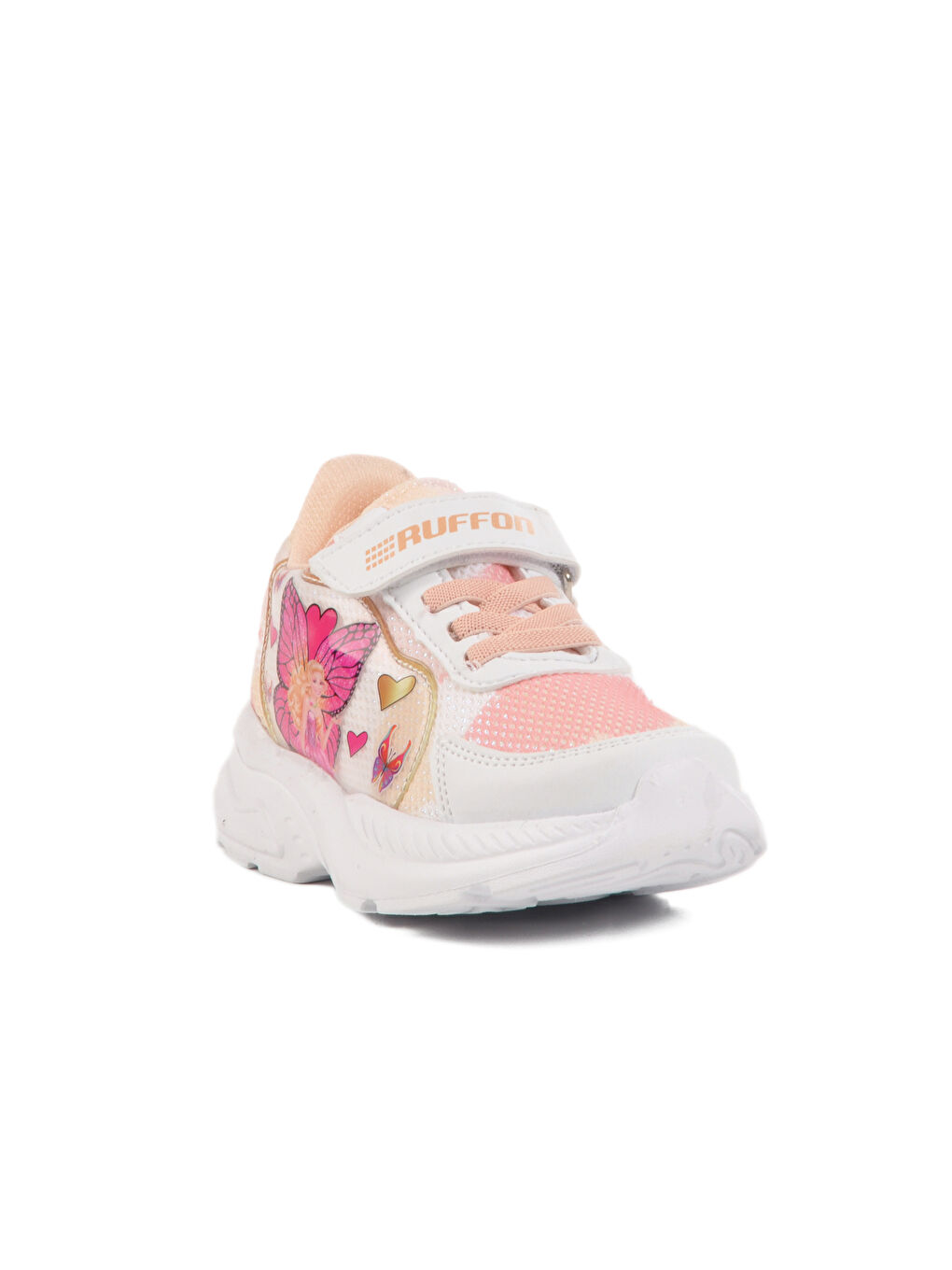 Beyaz Pudra Fileli Cırtlı Kız Çocuk Spor Ayakkabı Ruffon P-2