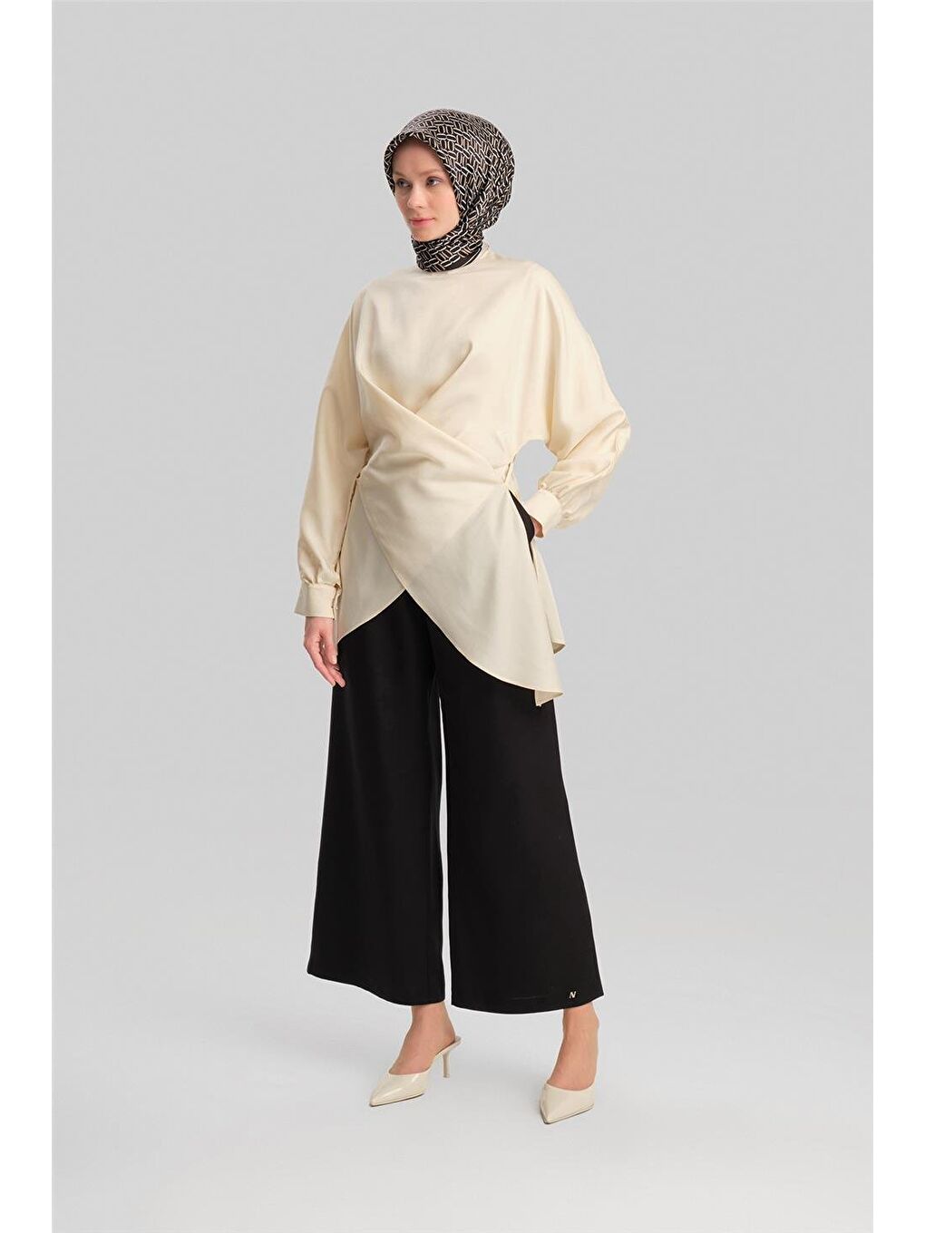 Lyocell Palazzo Pantolon 24Y2615 Siyah-1