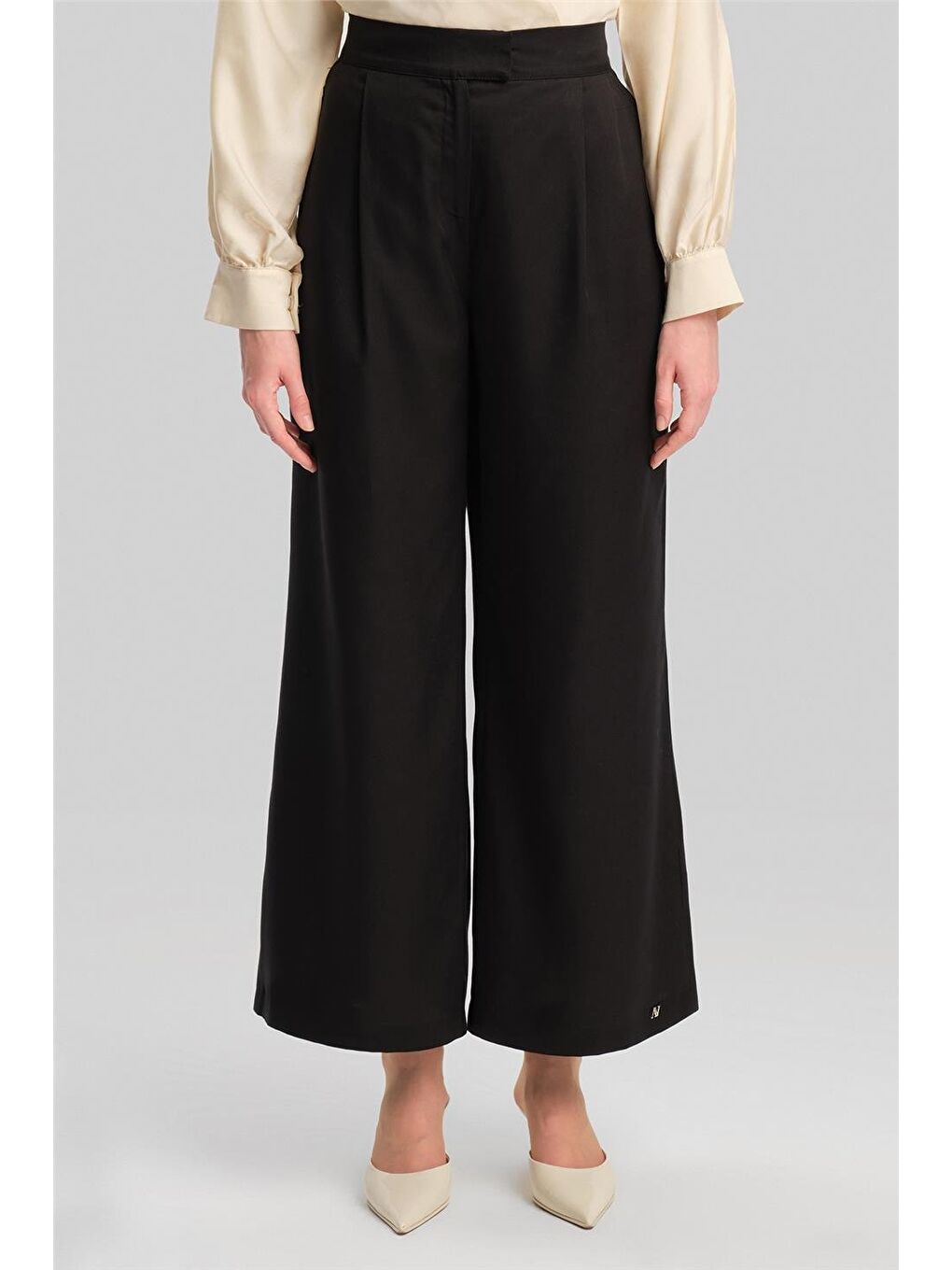 Lyocell Palazzo Pantolon 24Y2615 Siyah-2