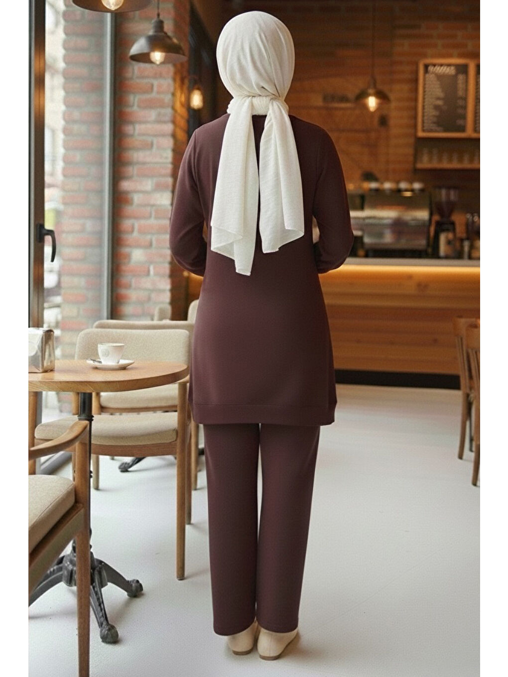 Kahverengi Taş Detaylı Modal İkili Takım Kahve - 28045-KAHVE-2