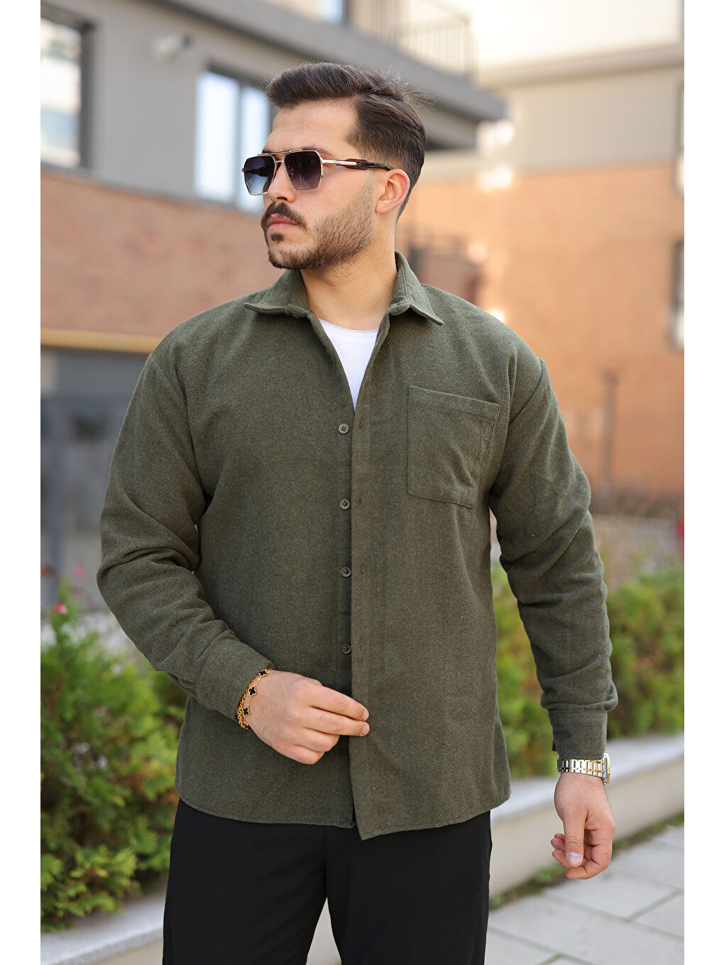 Erkek Kışlık Günlük Basic Oduncu Haki Kaşe Ceket-3