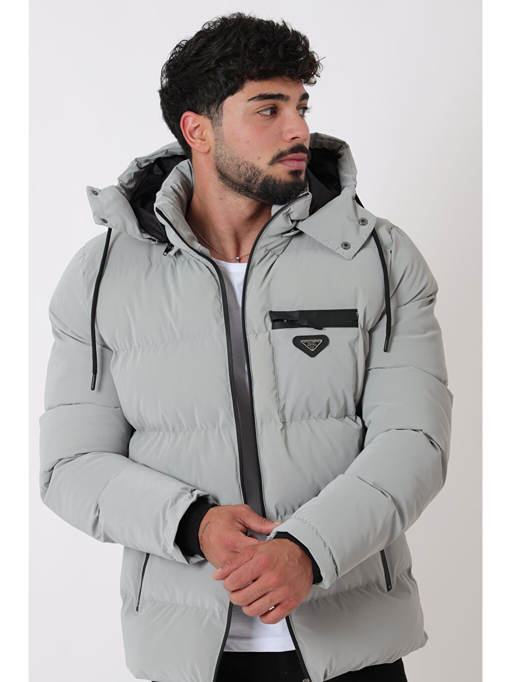 Gri Armalı Çıtçıtlı Nova Kışlık Şişme Mont PLDP 3007_50452