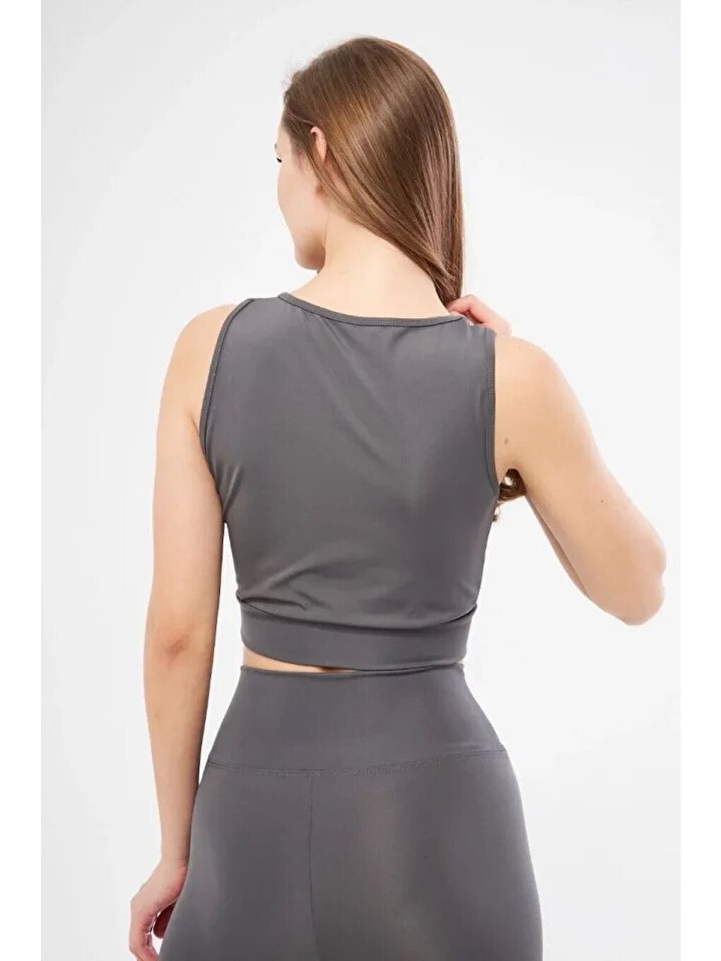 Gri Kolsuz Dalgiç Baskılı Crop - Füme-1