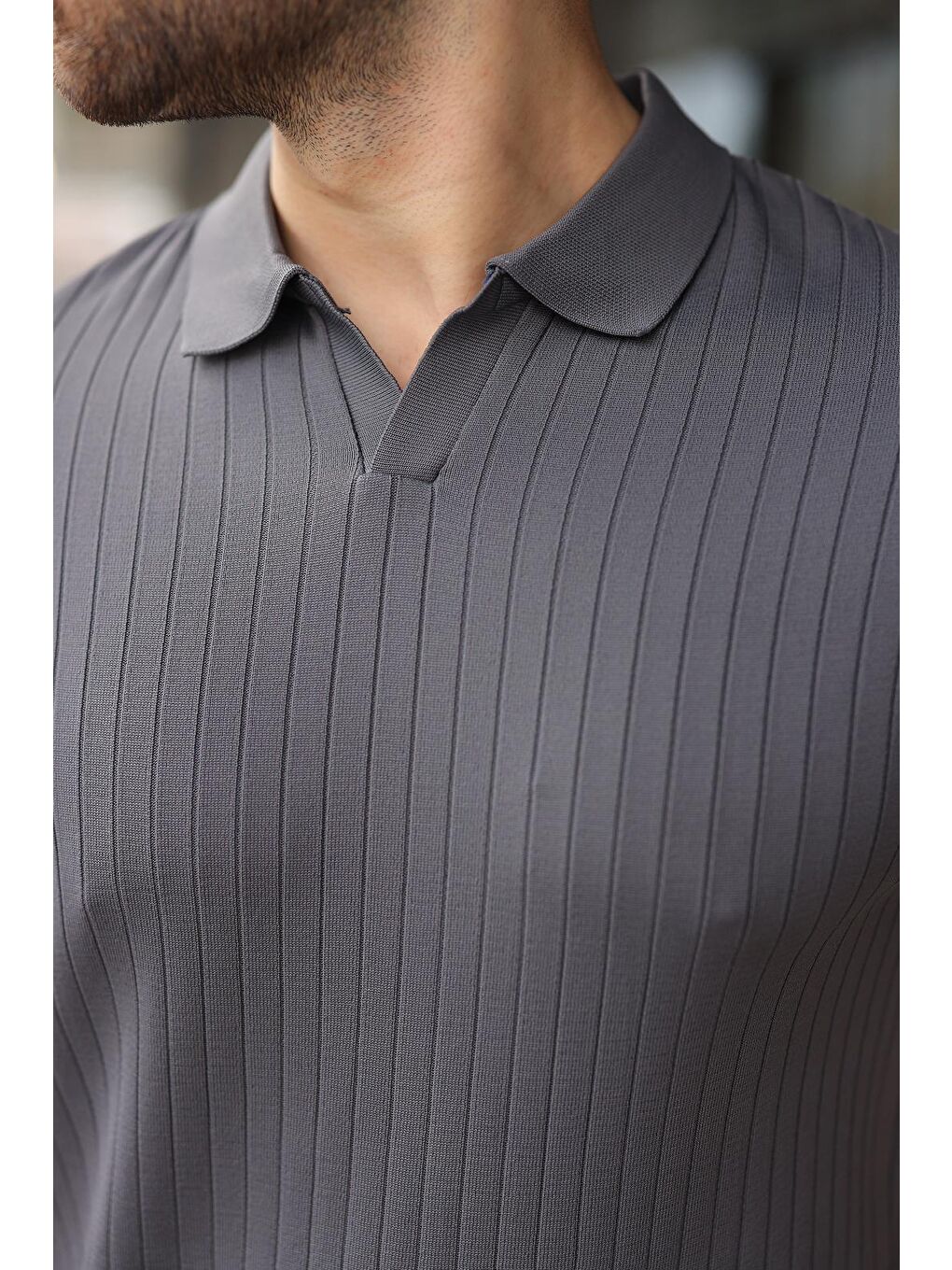 Antrasit Polo Yaka Triko Erkek Tişört E7461-2