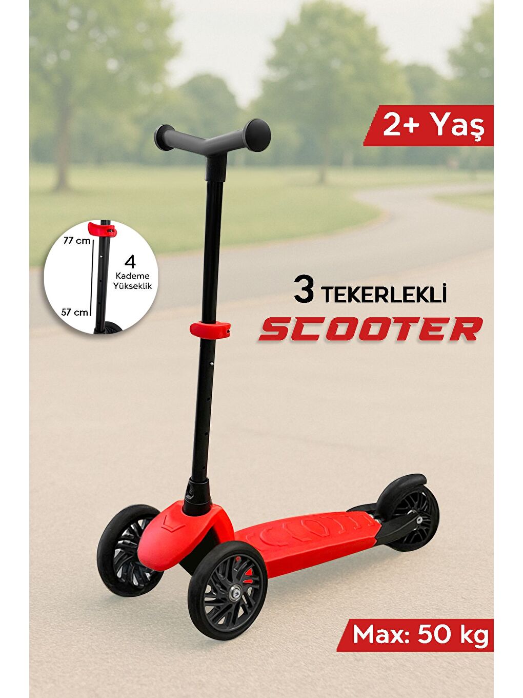 3 Tekerlekli Scooter Yükseklik Ayarlı Scooter 2 Yaş Çocuk Scooter Kırmızı